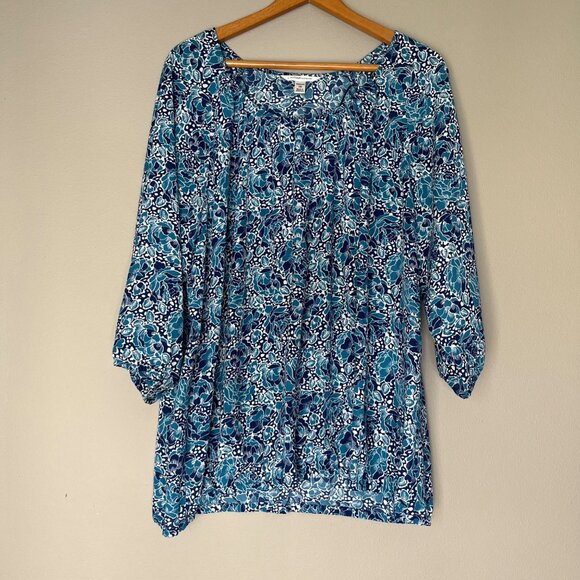 Croft & Barrow‎ Blue Floral Shirt Top Size 2X Casual Stretch Flowy Lightweight - Picture 1 of 4